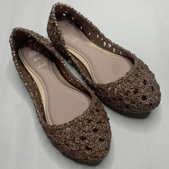 Mini Melissa | Shoes | Mel Mini Melissa Campana Rose Gold Glitter Slip On  Flat Shoes | Poshmark